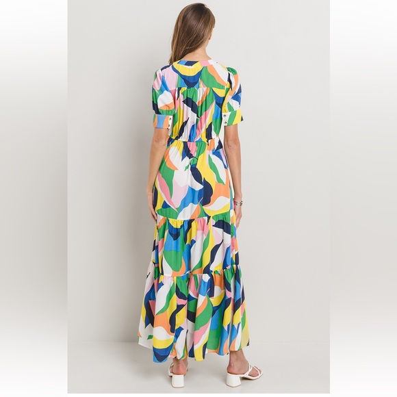 38 Beautiful Multi Color Tiered Button Down Maxi Dress - Picture 5 of 5